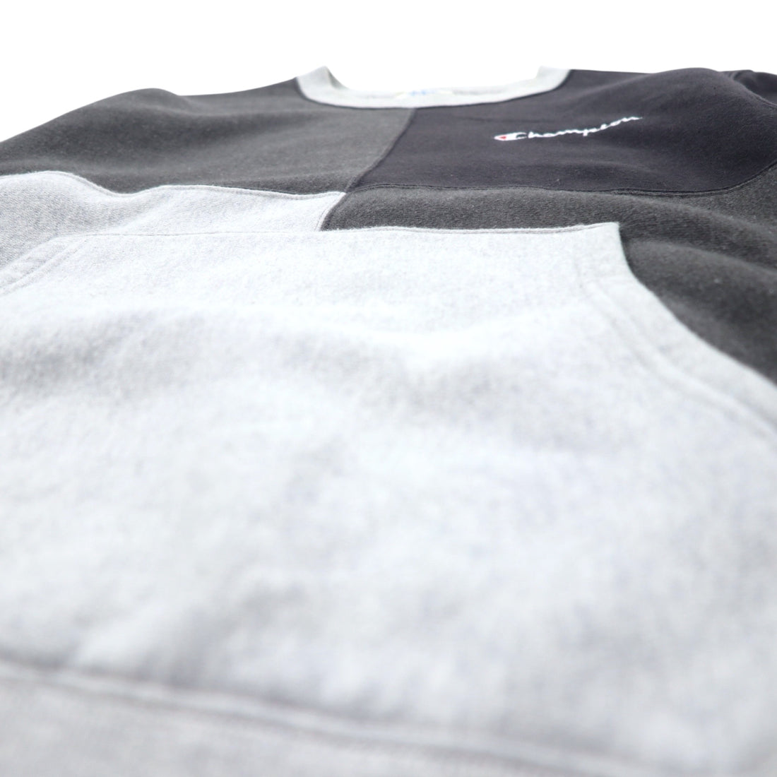 Champion Reverse Weave Script Logo Embroidered Sweatshirt L Grey Cotton Color Block Blue Single Tag Reissue