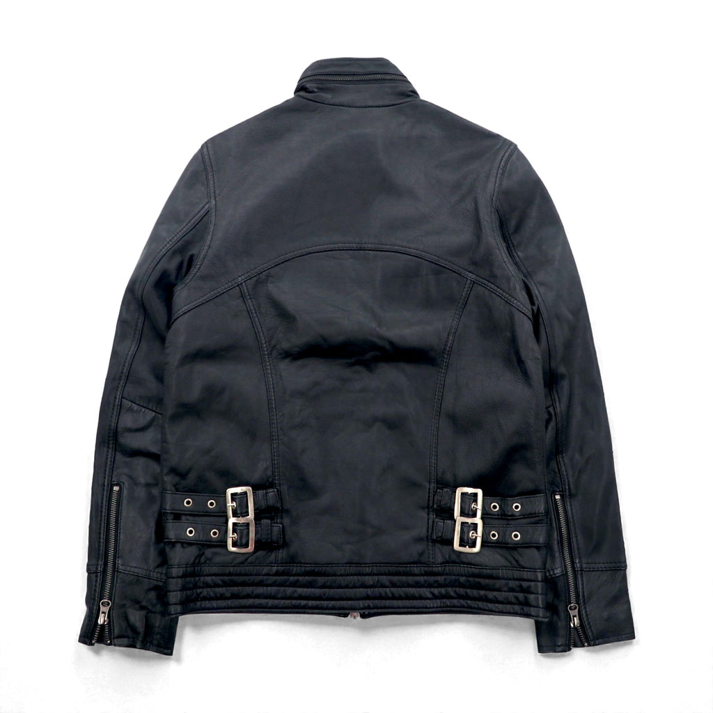 Freedom Sheepskin Leather Double Zip Single Rider's Jacket, Size Small, Black Stand Collar, Made in Pakistan