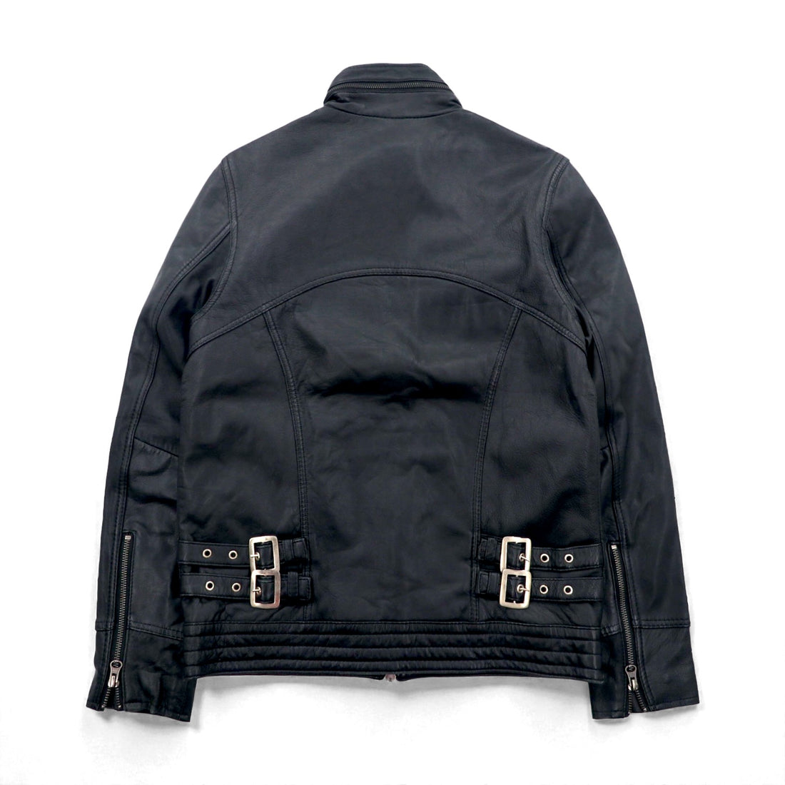 Freedom Sheepskin Leather Double Zip Single Rider's Jacket, Size Small, Black Stand Collar, Made in Pakistan