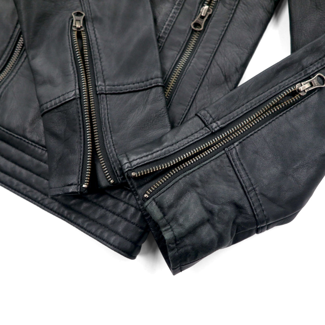 Freedom Sheepskin Leather Double Zip Single Rider's Jacket, Size Small, Black Stand Collar, Made in Pakistan