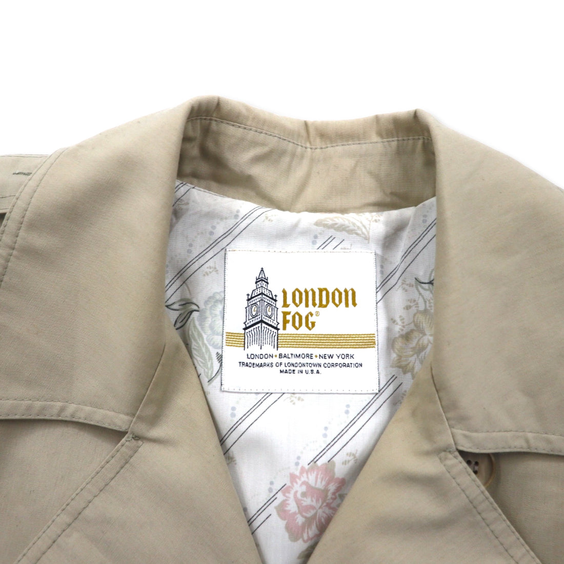 LONDON FOG 90s USA made trench coat, XL, beige, polyester, cotton, floral lining
