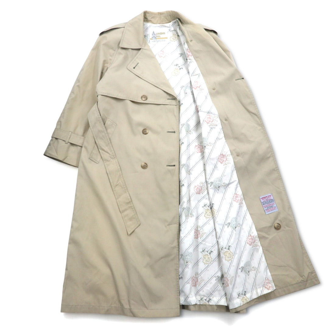 LONDON FOG 90s USA made trench coat, XL, beige, polyester, cotton, floral lining