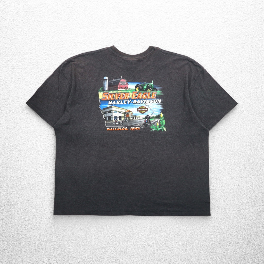 HARLEY DAVIDSON Double-sided Print T-Shirt 3XL Grey SILVER EAGLE Made in Nicaragua