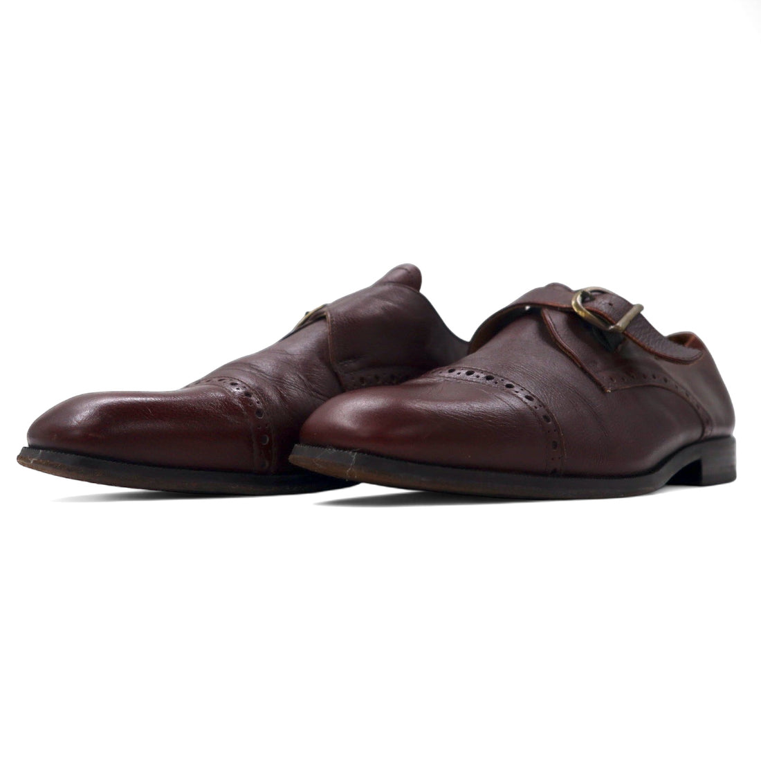 SAGRIPANTI Italian made monk strap straight tip shoes 27cm brown leather