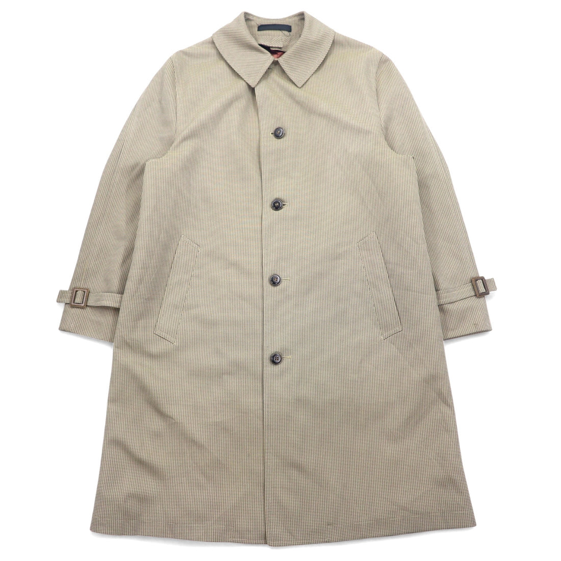 日本然リトテ-古着オンライン-80年代 Neiman-Marcus グレンチェック ステンカラーコート 40 グレー ベージュ RASCHEL WARP KNIT-80's Neiman-Marcus Checked Coat 40 Gray Beige RASCHEL WARP KNIT