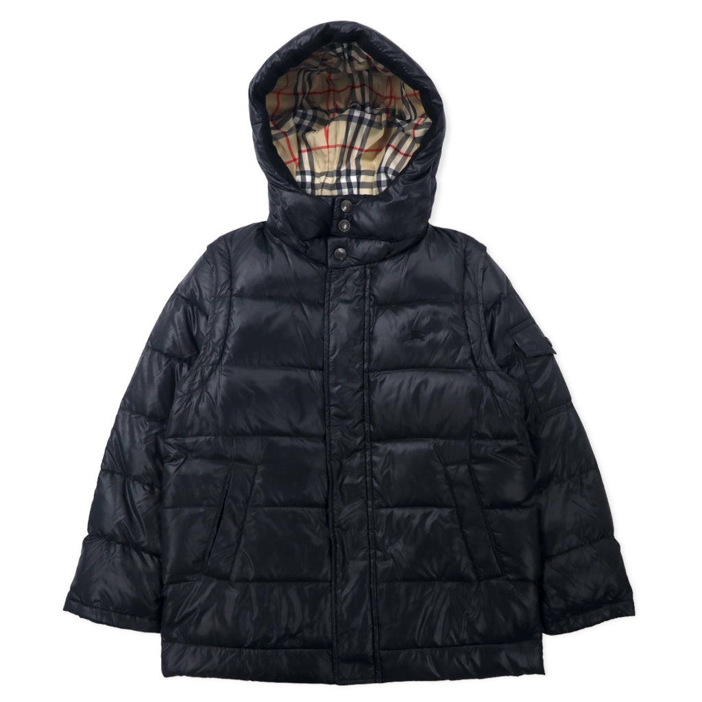 日本然リトテ-古着オンライン-BURBERRY 2WAY ダウンジャケット ダウンベスト S ブラック ナイロン フード着脱式 袖着脱式 ワンポイントロゴ刺繍 裏地ノバチェック-BURBERRY 2WAY PUFFER JACKET PUFFER VEST S Black Nylon HOODIE DETACHABLE Sleeve Wear Detached Type One Point Logo Embroidery Lining Checked