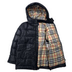 BURBERRY 2WAY ダウンジャケット ダウンベスト S ブラック ナイロン フード着脱式 袖着脱式 ワンポイントロゴ刺繍 裏地ノバチェック