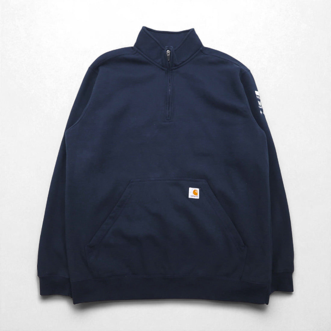 Carhartt Half-Zip Sweatshirt, Navy, Size XL, Loose Fit, Midweight, Front Pocket, Quarter-Zip Mock-Neck Sweatshirt (105294), US Brand, Embroidery