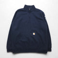 carhartt ハーフジップ スウェット トレーナー XL ネイビー Loose Fit Midweight フロントポケット Quarter-Zip Mock-Neck Sweatshirt 105294 US企業 刺繍