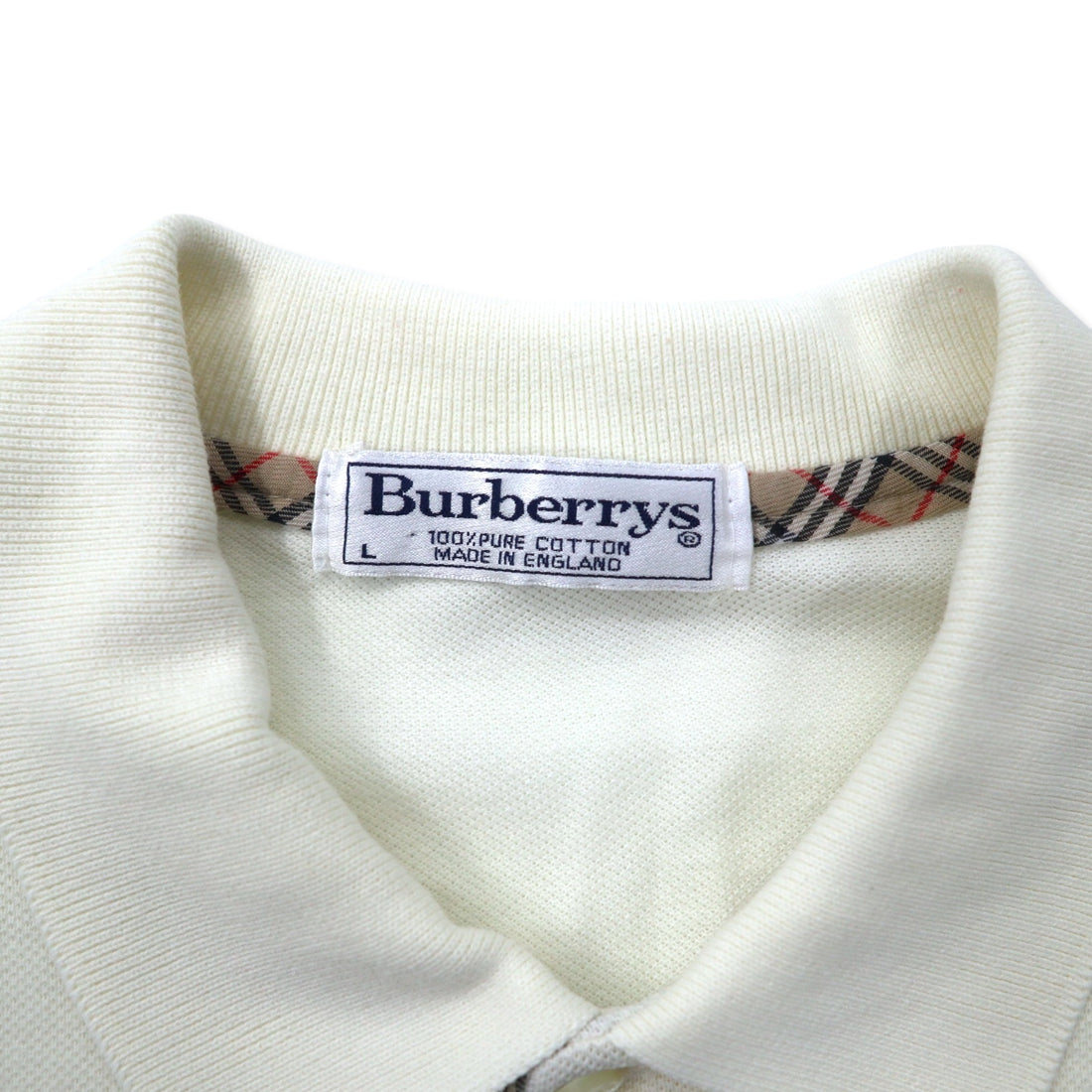 Burberrys Made in England Nova Check Polo Shirt, Large, Cream, Cotton