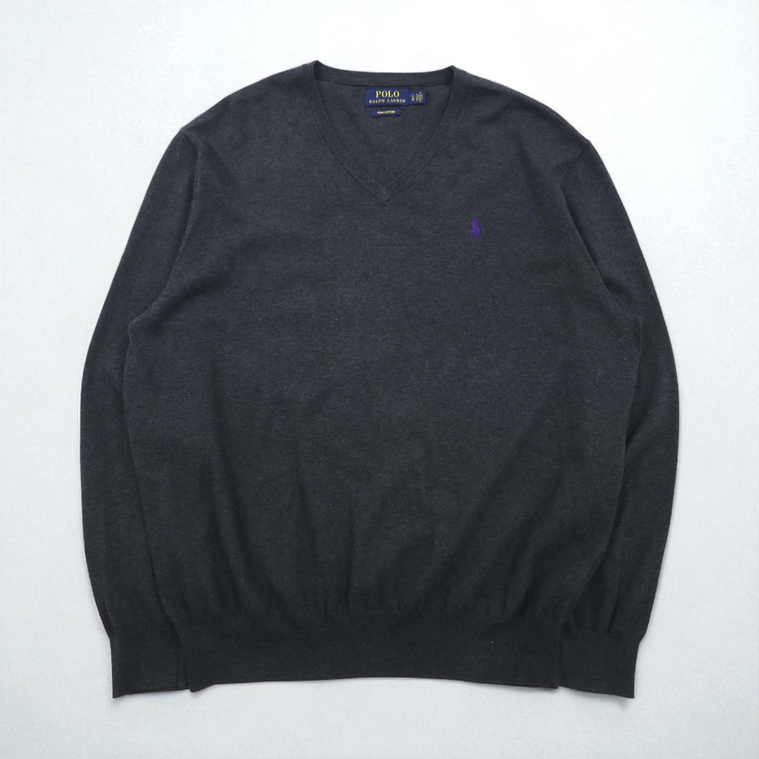 Polo Ralph Lauren V-neck Pima cotton knit sweater, size L, gray, with small pony embroidery