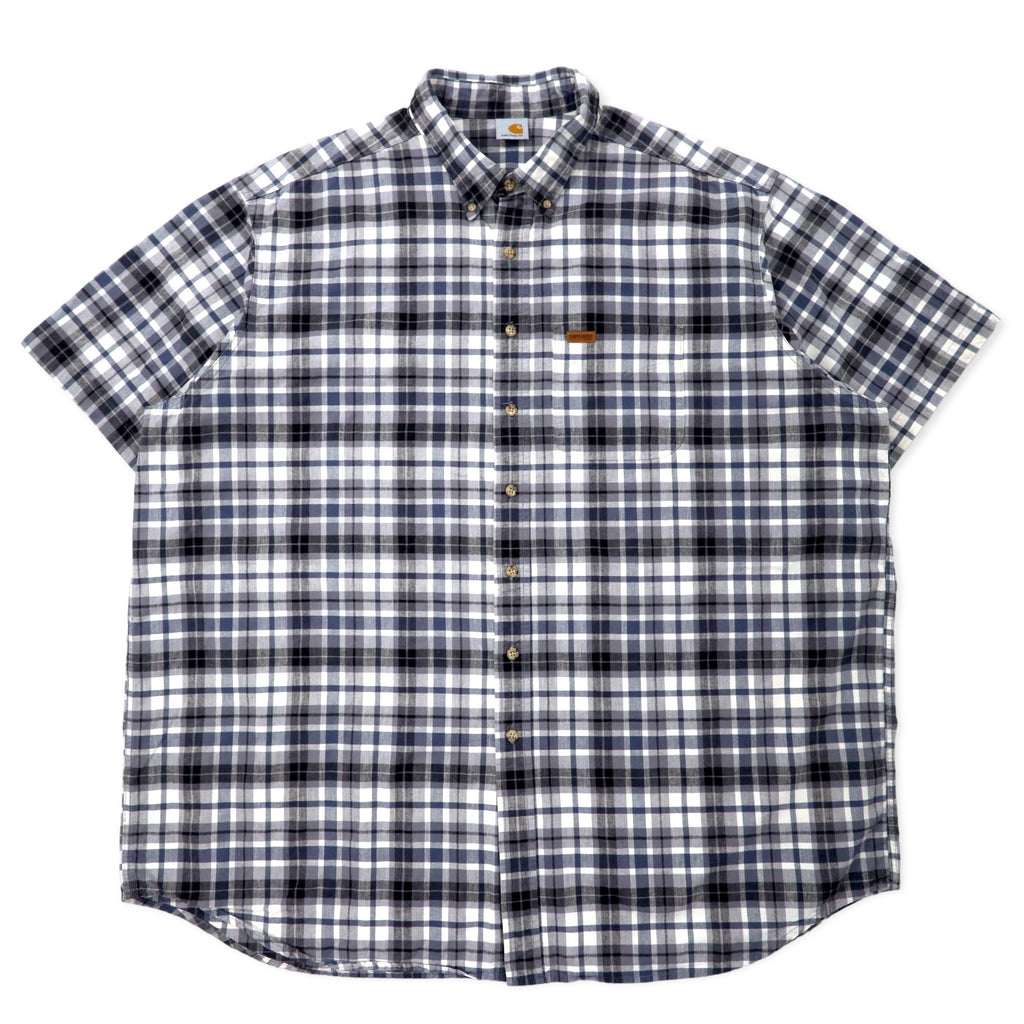 日本然リトテ-古着オンライン-carhartt 半袖 ボタンダウンシャツ XXL グレー チェック コットン ビッグサイズ-carhartt Short Sleeve Button-down Shirts XXL Gray Checked Cotton Big Size