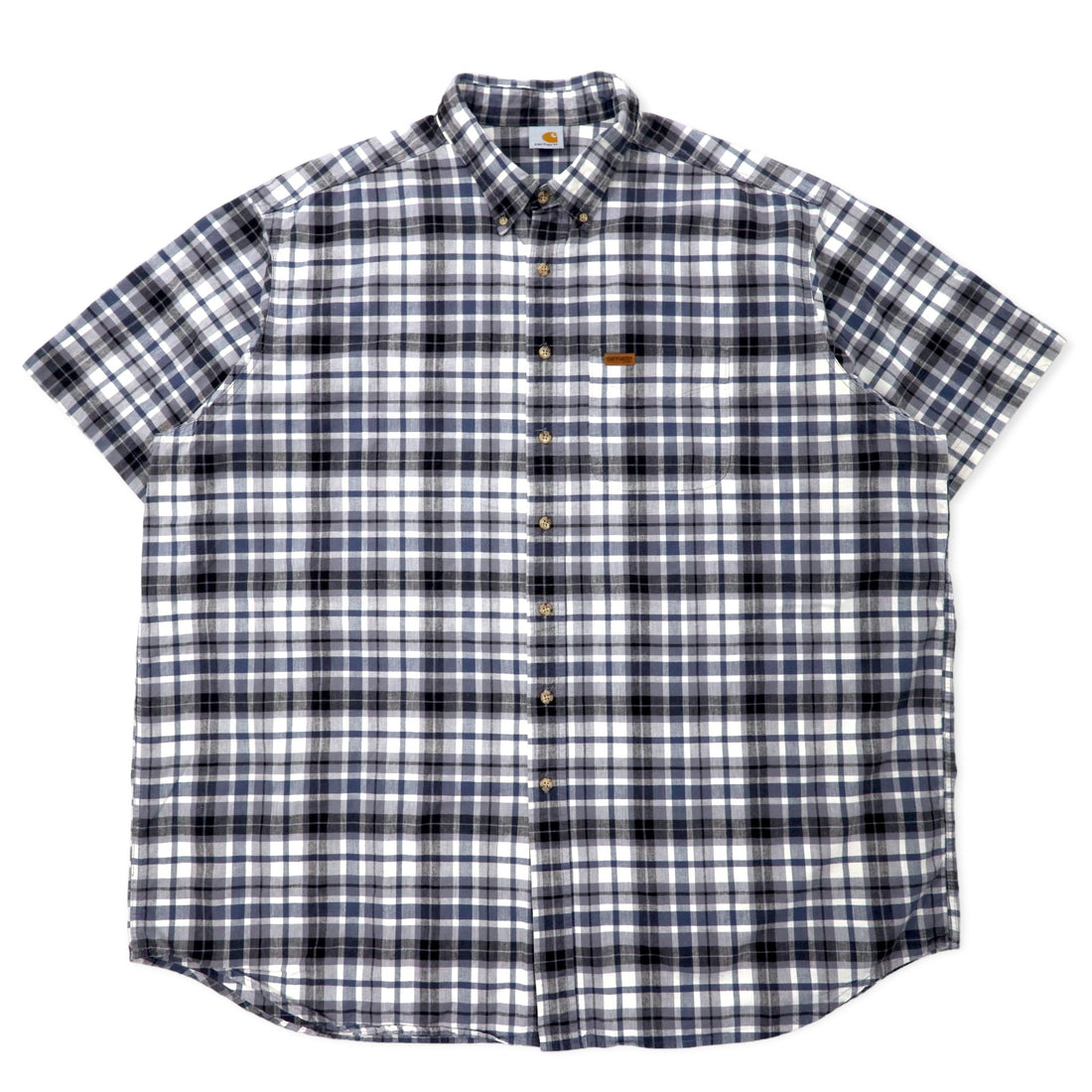 日本然リトテ-古着オンライン-carhartt 半袖 ボタンダウンシャツ XXL グレー チェック コットン ビッグサイズ-carhartt Short Sleeve Button-down Shirts XXL Gray Checked Cotton Big Size