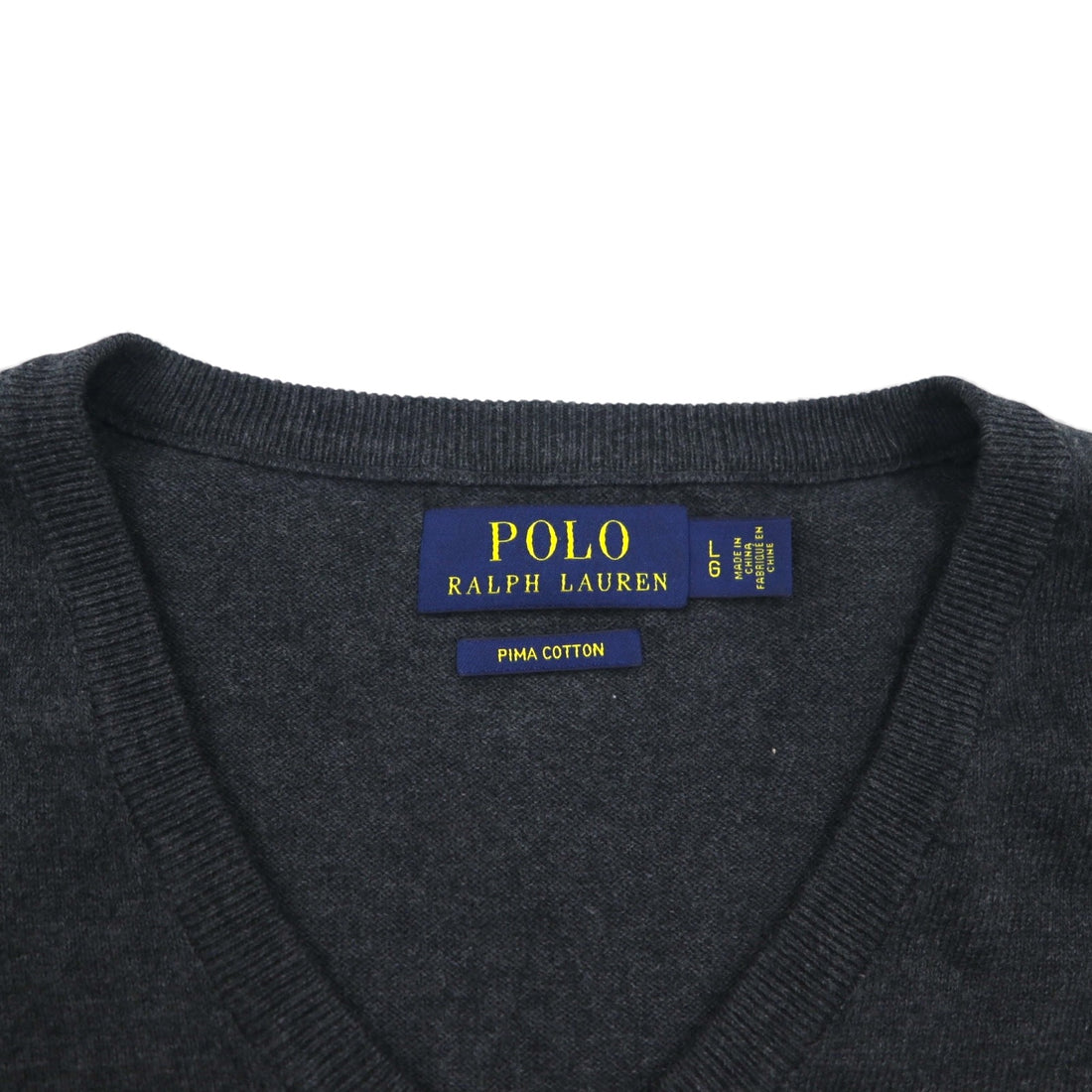 Polo Ralph Lauren V-neck Pima cotton knit sweater, size L, gray, with small pony embroidery