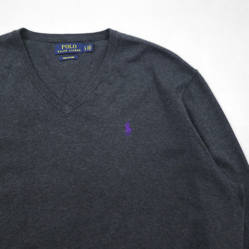 Polo Ralph Lauren V-neck Pima cotton knit sweater, size L, gray, with small pony embroidery