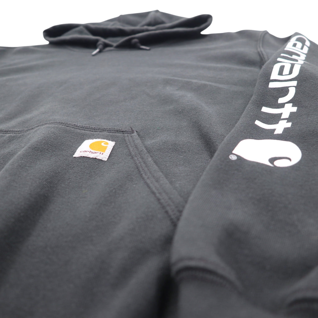 Carhartt ORIGINAL FIT プルオーバーパーカー 2XL ブラック コットン 裏起毛 袖ロゴ MIDWEIGHT HOODED LOGO SWEATSHIRT K288 メキシコ製