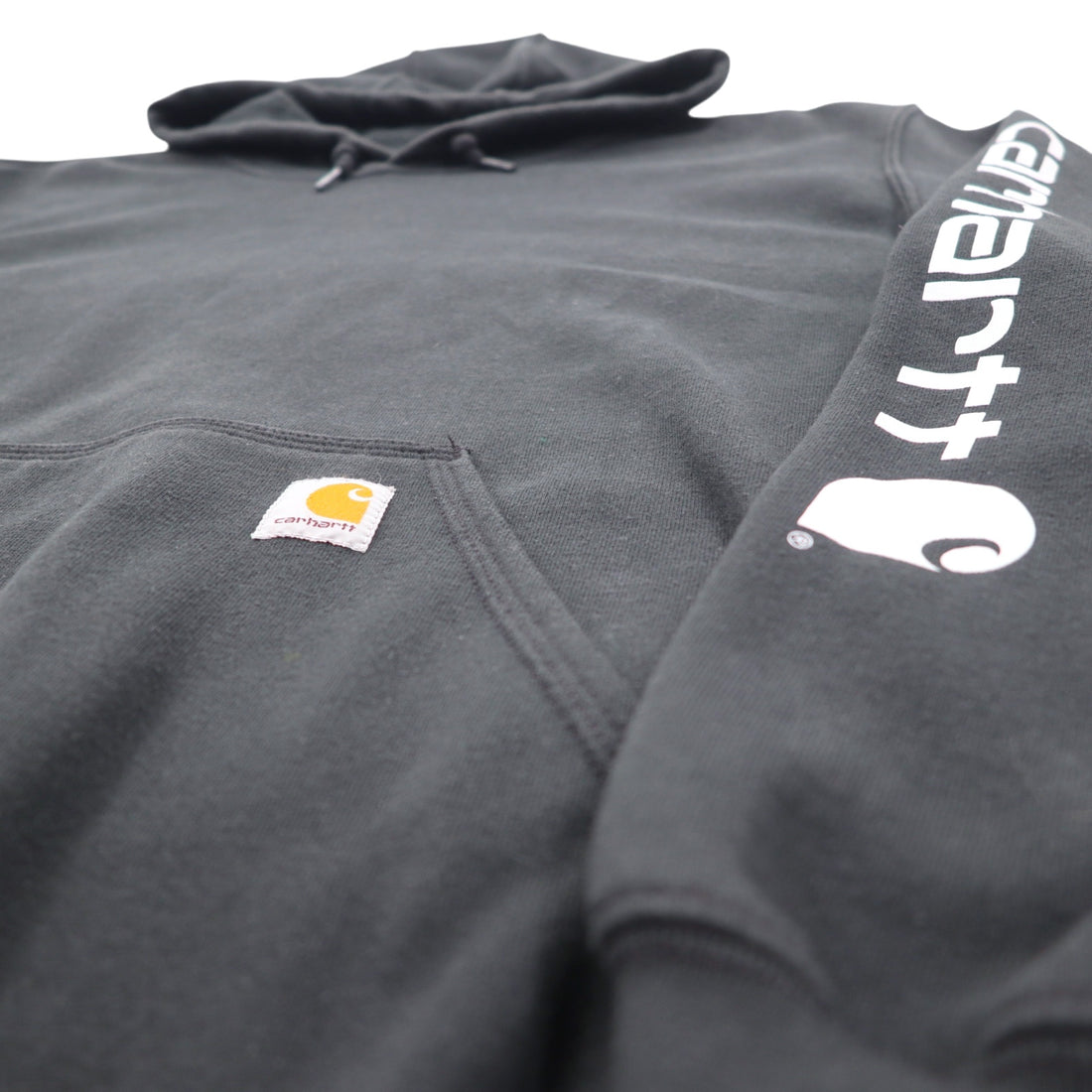 Carhartt ORIGINAL FIT プルオーバーパーカー 2XL ブラック コットン 裏起毛 袖ロゴ MIDWEIGHT HOODED LOGO SWEATSHIRT K288 メキシコ製