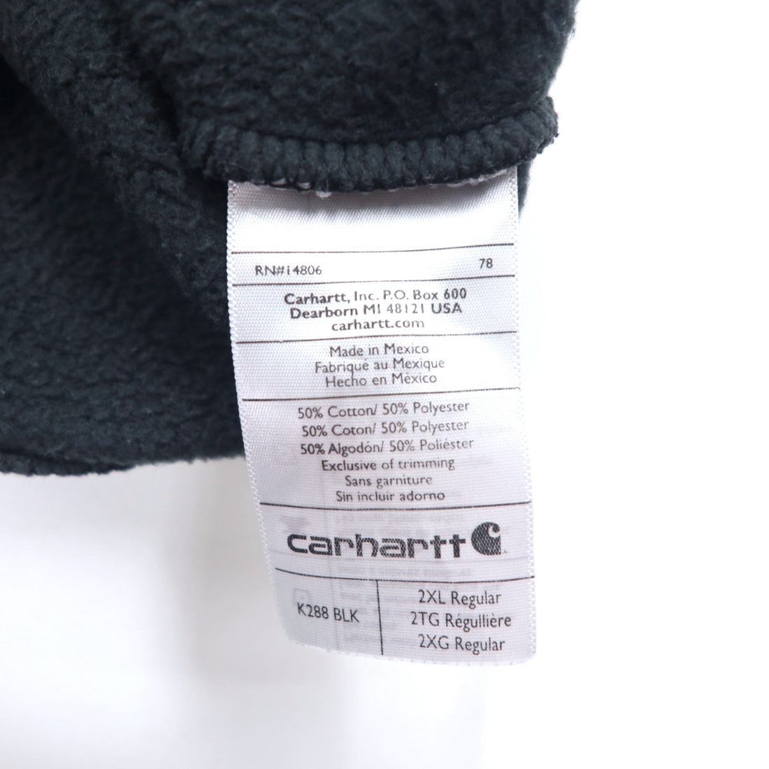 Carhartt ORIGINAL FIT プルオーバーパーカー 2XL ブラック コットン 裏起毛 袖ロゴ MIDWEIGHT HOODED LOGO SWEATSHIRT K288 メキシコ製