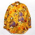 TRUSSARDI 90s Old Patterned Retro Shirt XL Orange Rayon Big Size Made in Japan