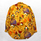 TRUSSARDI 90s Old Patterned Retro Shirt XL Orange Rayon Big Size Made in Japan