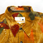 TRUSSARDI 90s Old Patterned Retro Shirt XL Orange Rayon Big Size Made in Japan