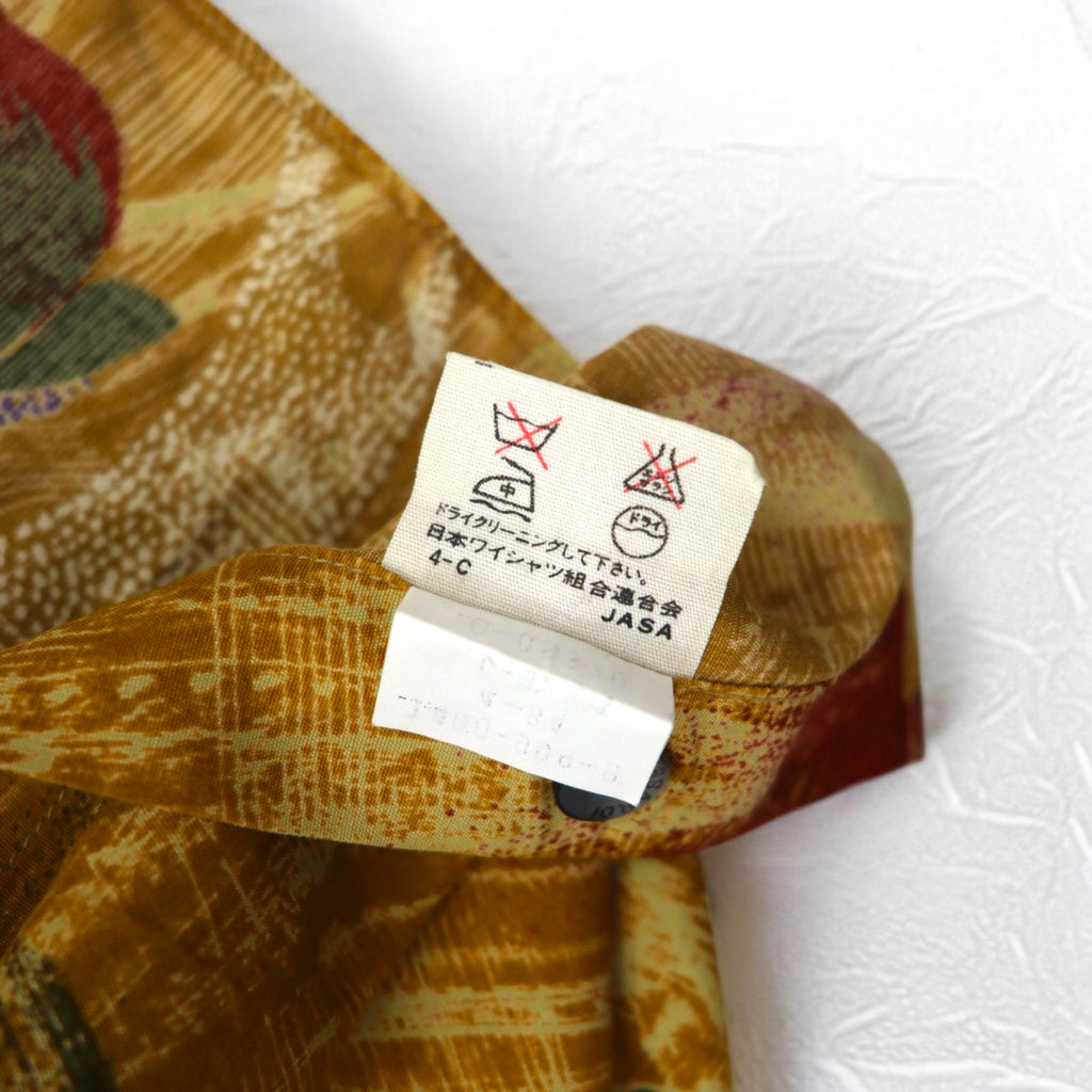 TRUSSARDI 90s Old Patterned Retro Shirt XL Orange Rayon Big Size Made in Japan