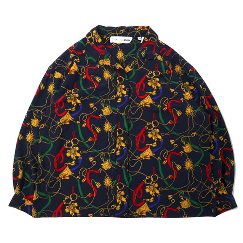 日本然リトテ-古着オンライン-80年代 CHAUS WOMAN レトロ オープンカラー シャツ ブラウス 18W ネイビー ポリエステル 総柄-80's CHAUS WOMAN Retro Open Collar Shirt Blouse 18W Navy Polyester Patterned
