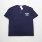 USA製 90年代 COTTON DELUXE シングルステッチ ヘンリーネック Tシャツ 2XL ネイビー ボーダー BRANSON 未使用品