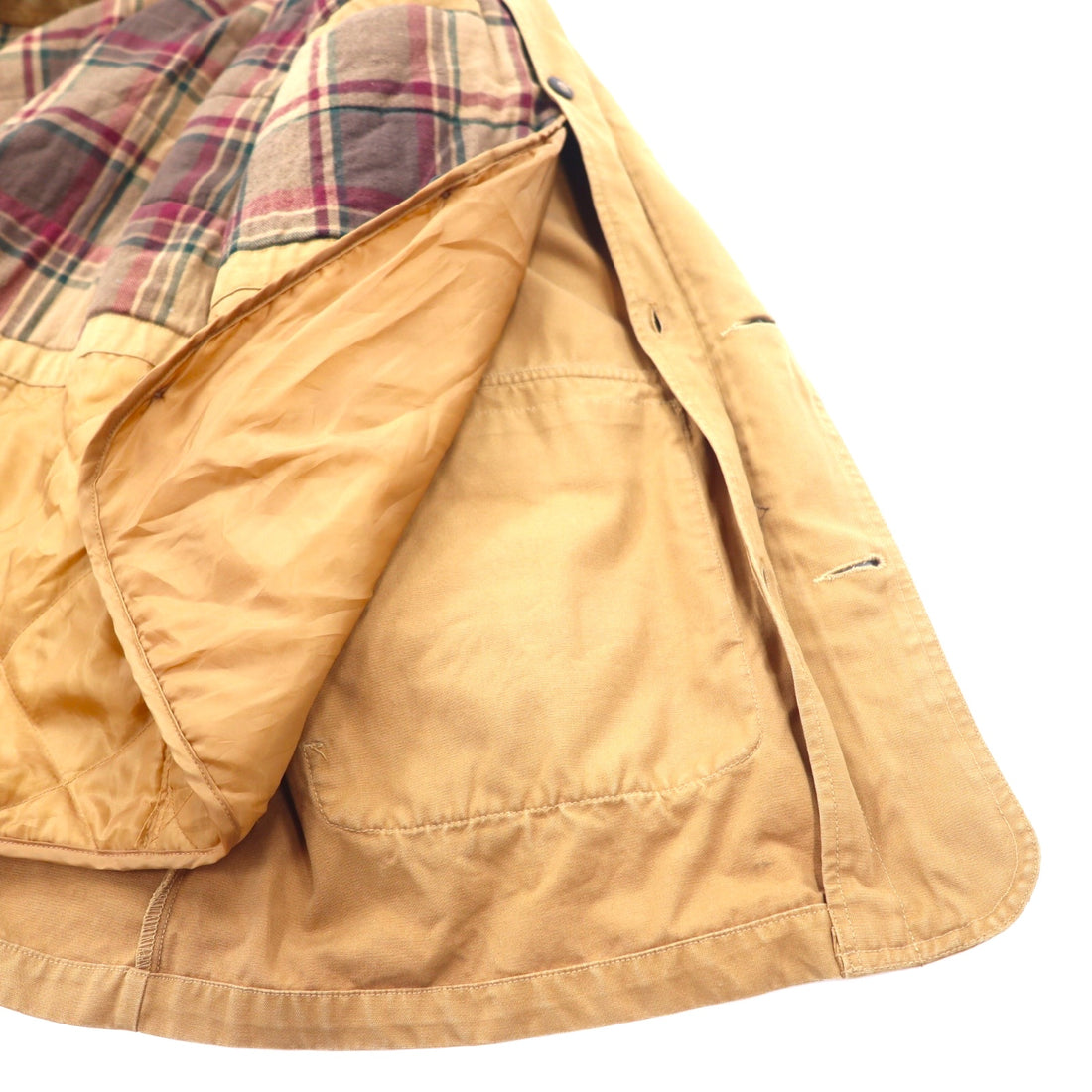 NORTHEAST OUTFITTERS Hunting Jacket Chore Coat Coverall L Beige Cotton Duck Fabric Removable Liner Check Lining Corduroy Collar and Sleeves
