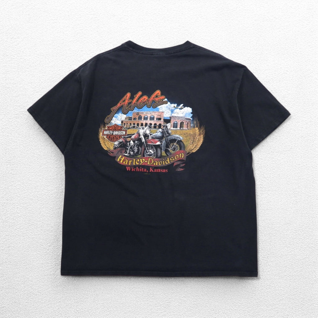 HARLEY DAVIDSON Double-sided Print T-Shirt XL Black Hanes BEEFY-T Made in Honduras