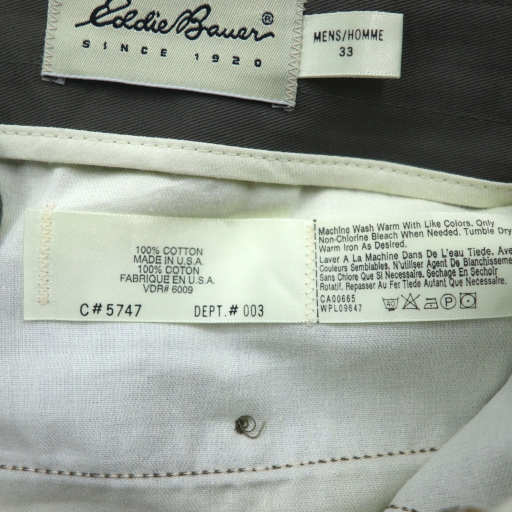 Eddie Bauer 90年代 USA製 2タック ワイド チノ スラックス パンツ M ベージュ コットン