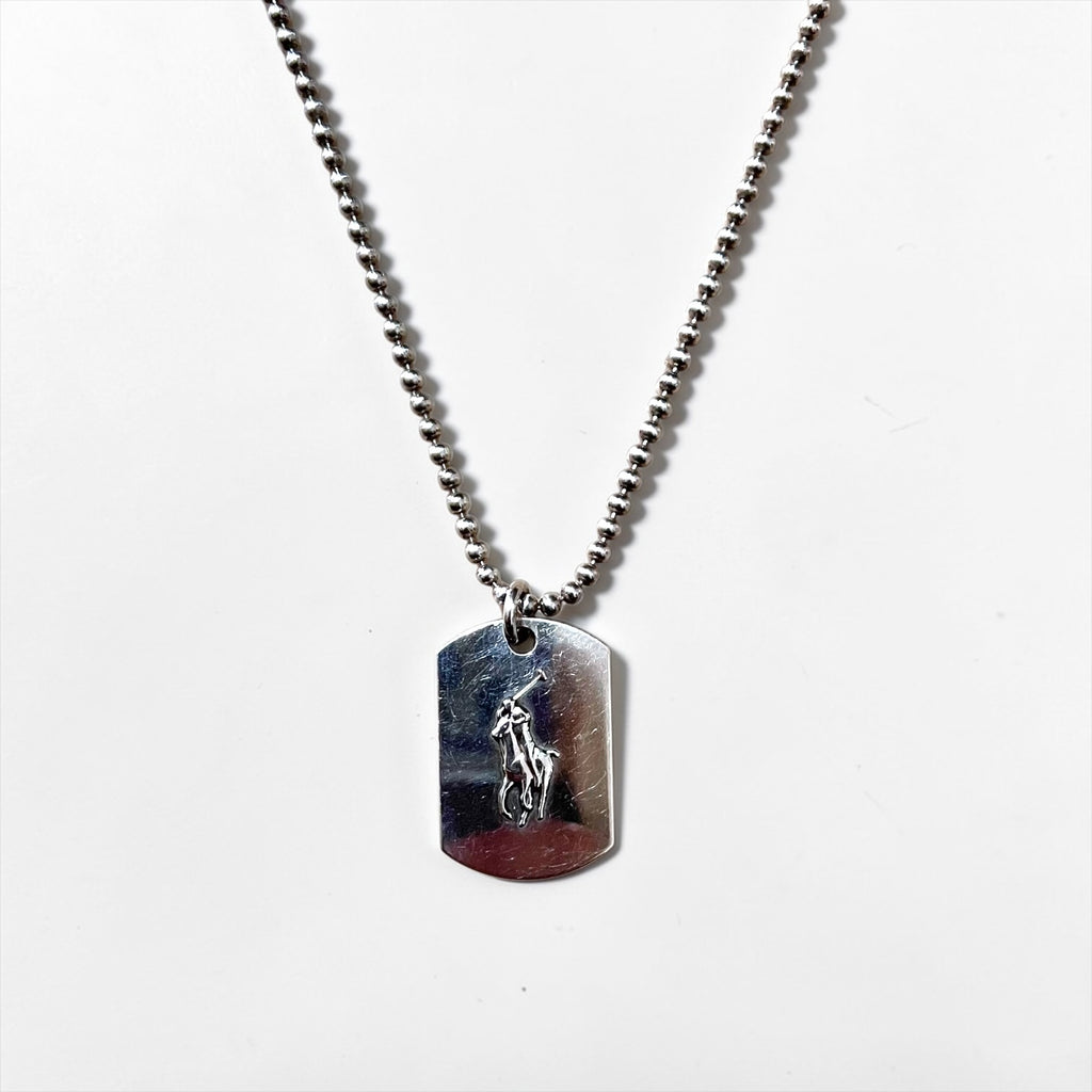 Polo Ralph Lauren Sterling Silver 925 Dog Tag Necklace Ball Chain Pony Logo RL Hallmark Vintage