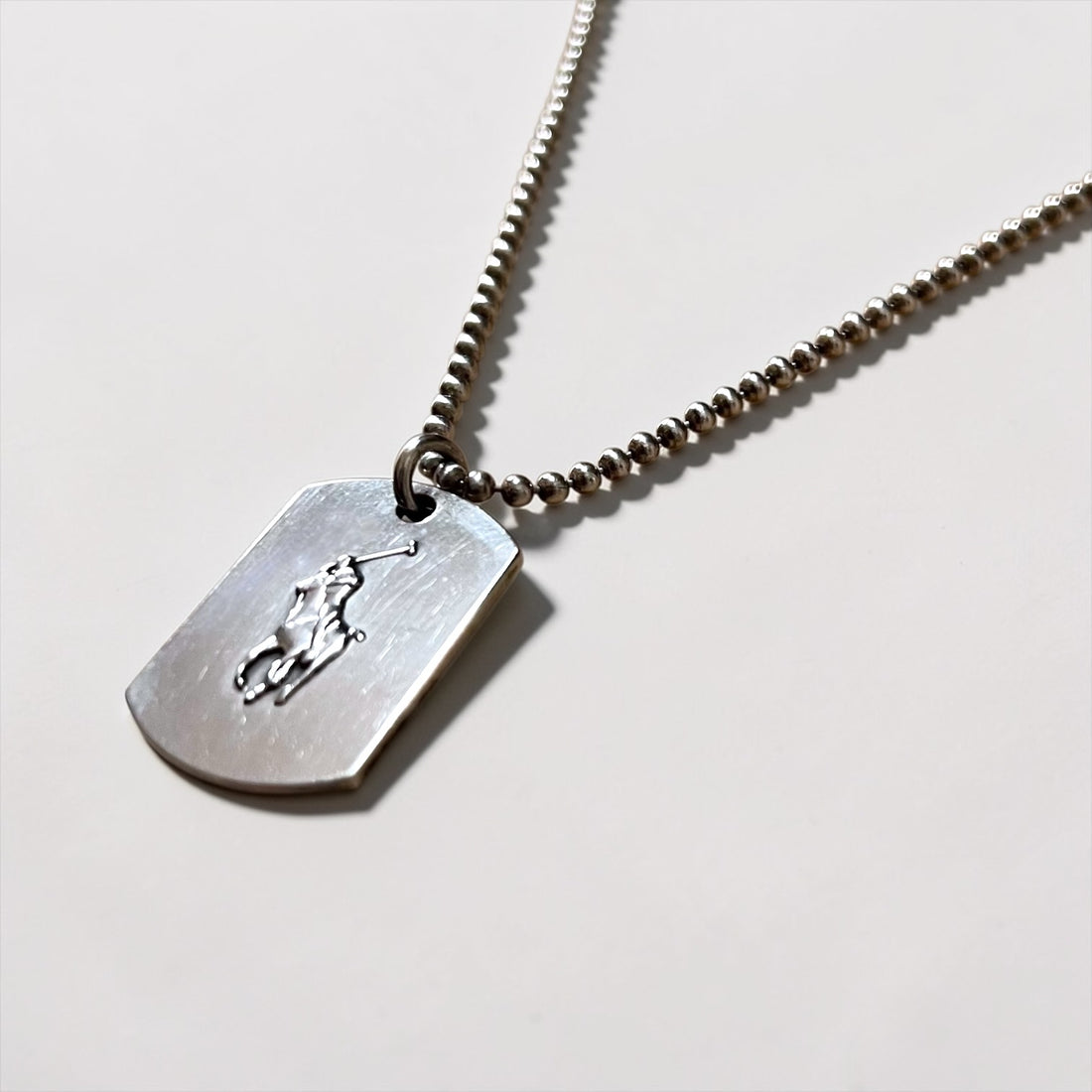 Polo Ralph Lauren Sterling Silver 925 Dog Tag Necklace Ball Chain Pony Logo RL Hallmark Vintage