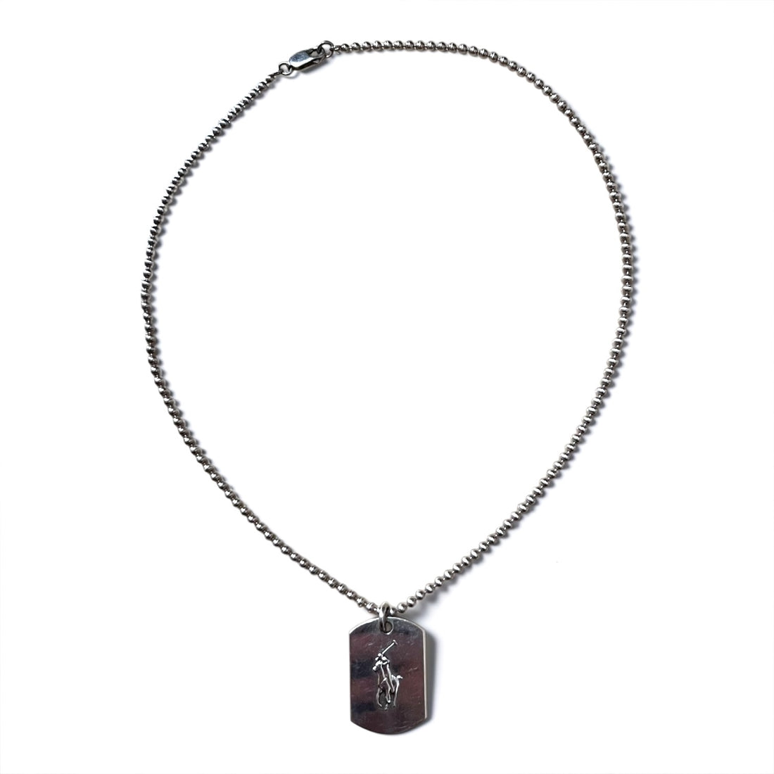 Polo Ralph Lauren Sterling Silver 925 Dog Tag Necklace Ball Chain Pony Logo RL Hallmark Vintage