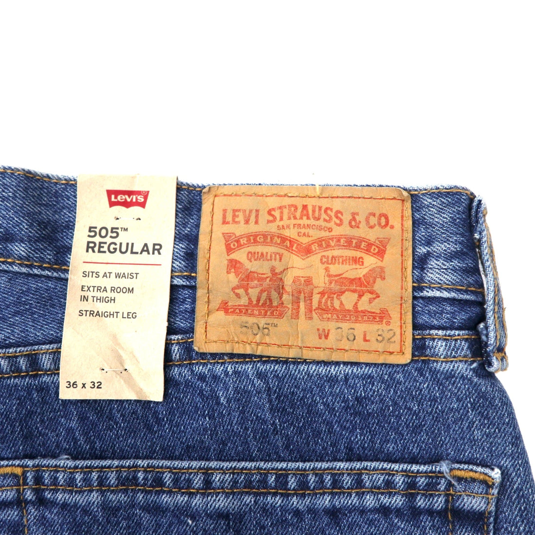 Levi's 505 Regular Straight Denim Pants Size 36 Blue Cotton Zipper Fly Unworn