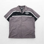 HARLEY DAVIDSON Short Sleeve Work Shirt L Gray Black Back Logo Embroidery