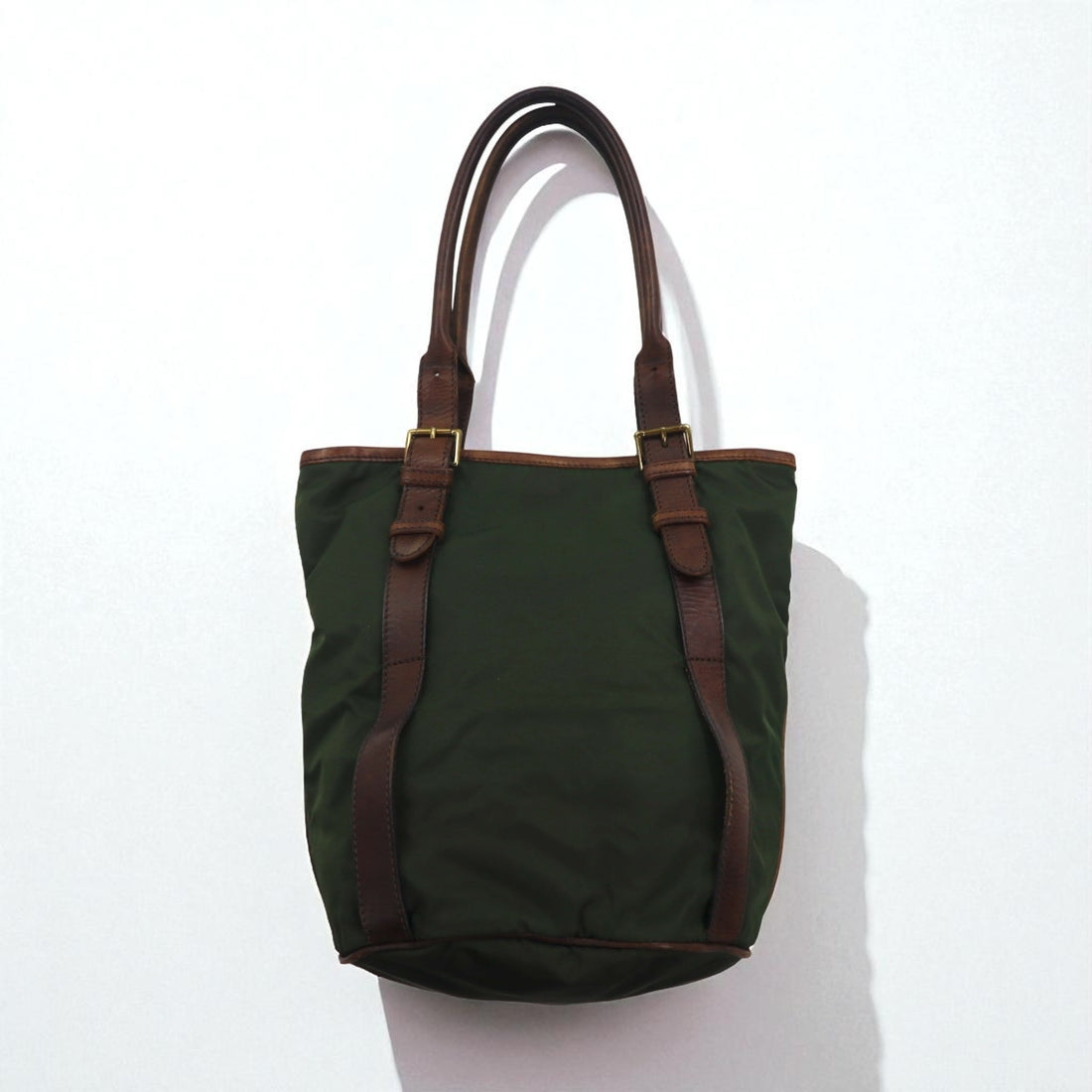 Felisi Leather-trimmed Nylon Tote Bag, Khaki, 05-57, Made in Italy