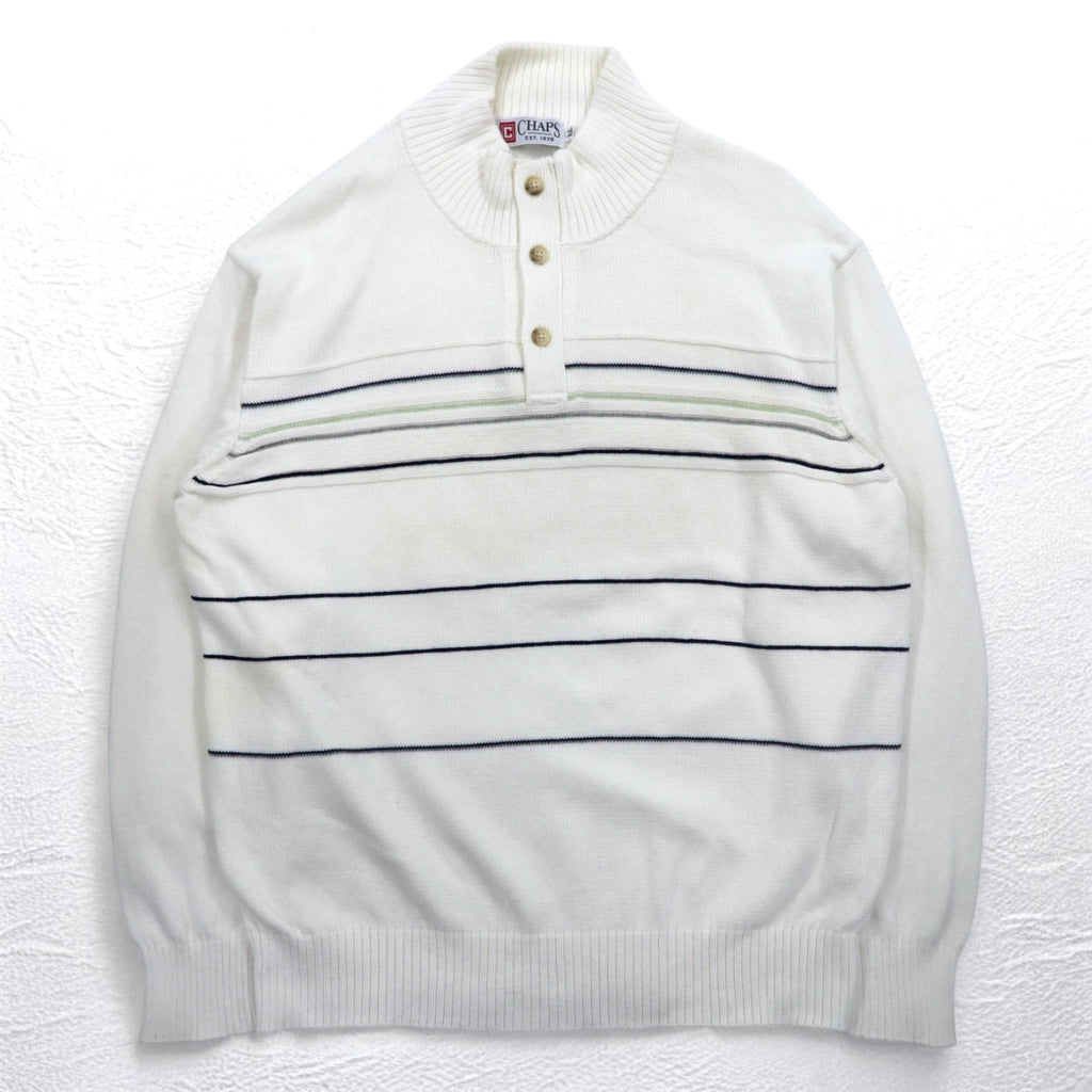 CHAPS Half Button Cotton Knit Sweater XL White Border