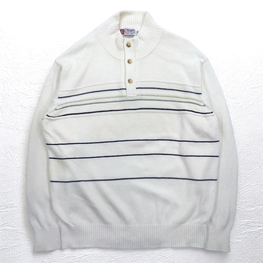 CHAPS Half Button Cotton Knit Sweater XL White Border