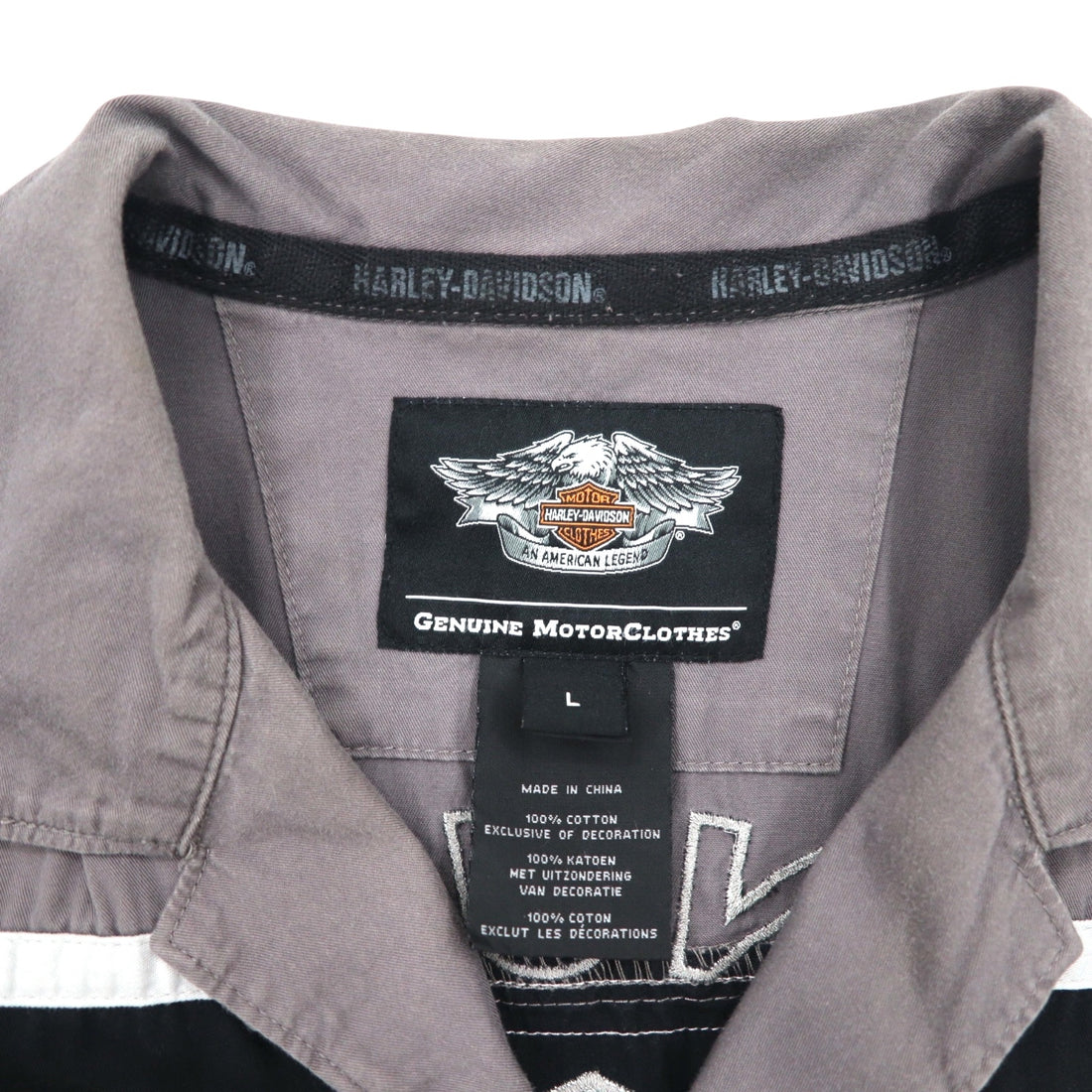 HARLEY DAVIDSON Short Sleeve Work Shirt L Gray Black Back Logo Embroidery