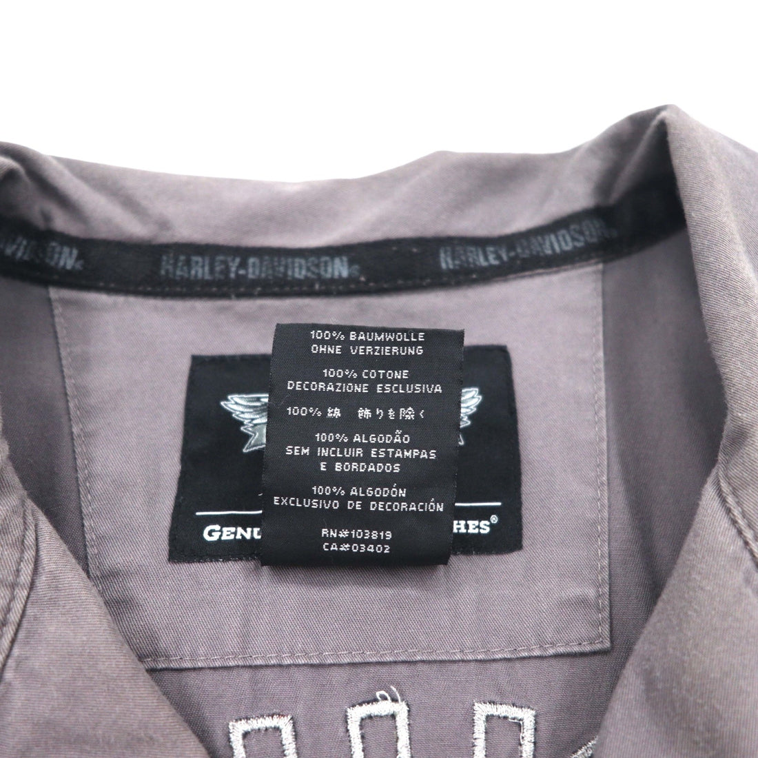 HARLEY DAVIDSON Short Sleeve Work Shirt L Gray Black Back Logo Embroidery