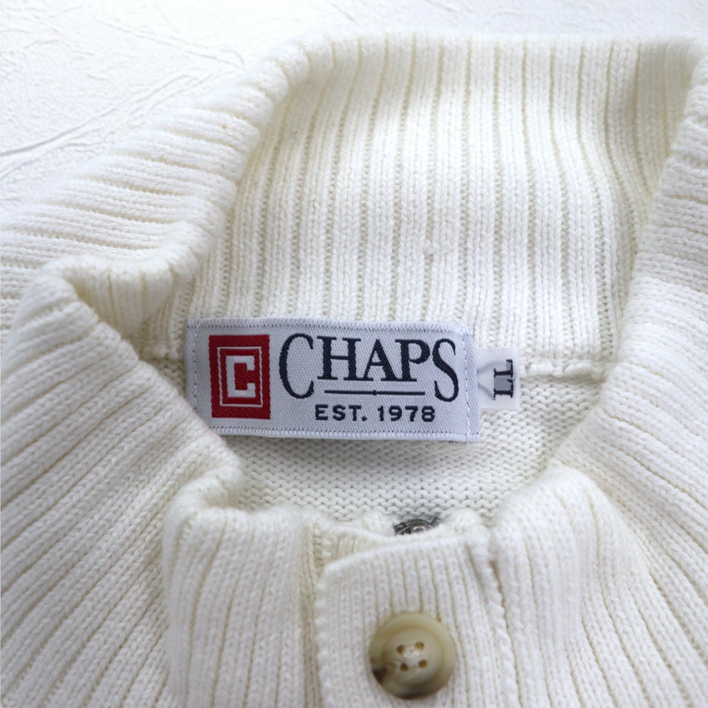 CHAPS Half Button Cotton Knit Sweater XL White Border