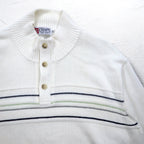 CHAPS Half Button Cotton Knit Sweater XL White Border