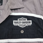 HARLEY DAVIDSON Short Sleeve Work Shirt L Gray Black Back Logo Embroidery