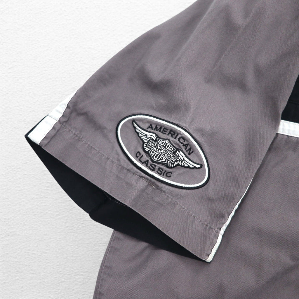 HARLEY DAVIDSON Short Sleeve Work Shirt L Gray Black Back Logo Embroidery