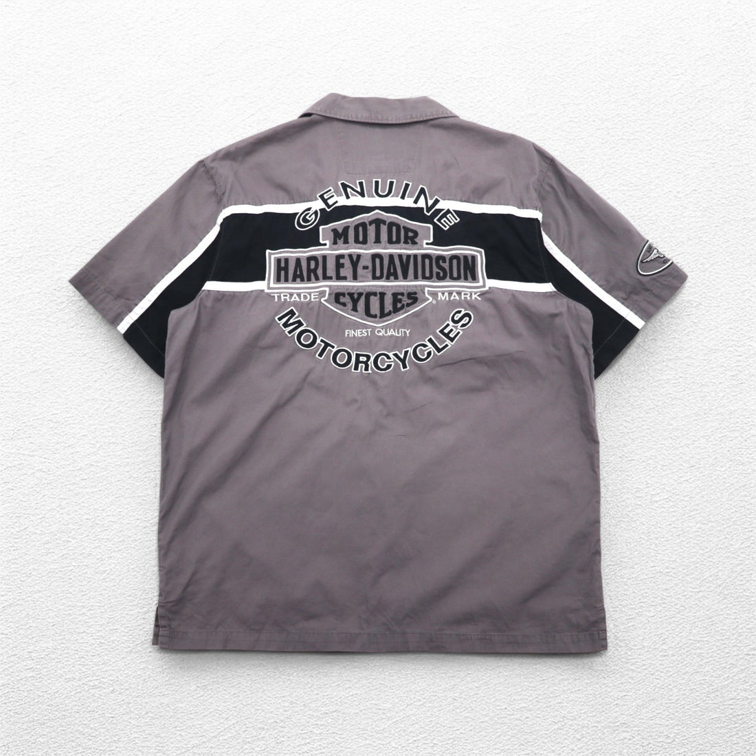 HARLEY DAVIDSON Short Sleeve Work Shirt L Gray Black Back Logo Embroidery