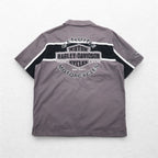 HARLEY DAVIDSON Short Sleeve Work Shirt L Gray Black Back Logo Embroidery