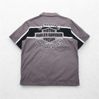 HARLEY DAVIDSON Short Sleeve Work Shirt L Gray Black Back Logo Embroidery