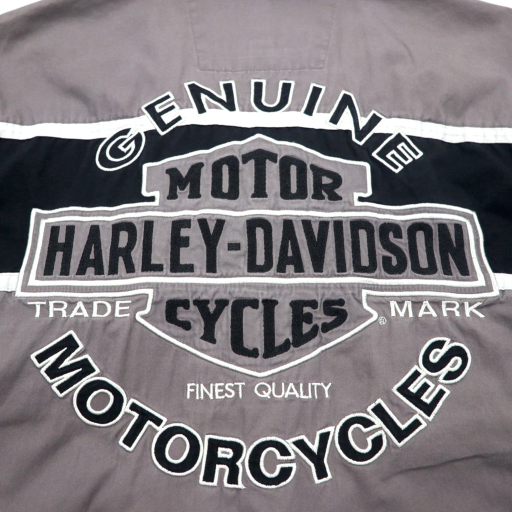 HARLEY DAVIDSON Short Sleeve Work Shirt L Gray Black Back Logo Embroidery