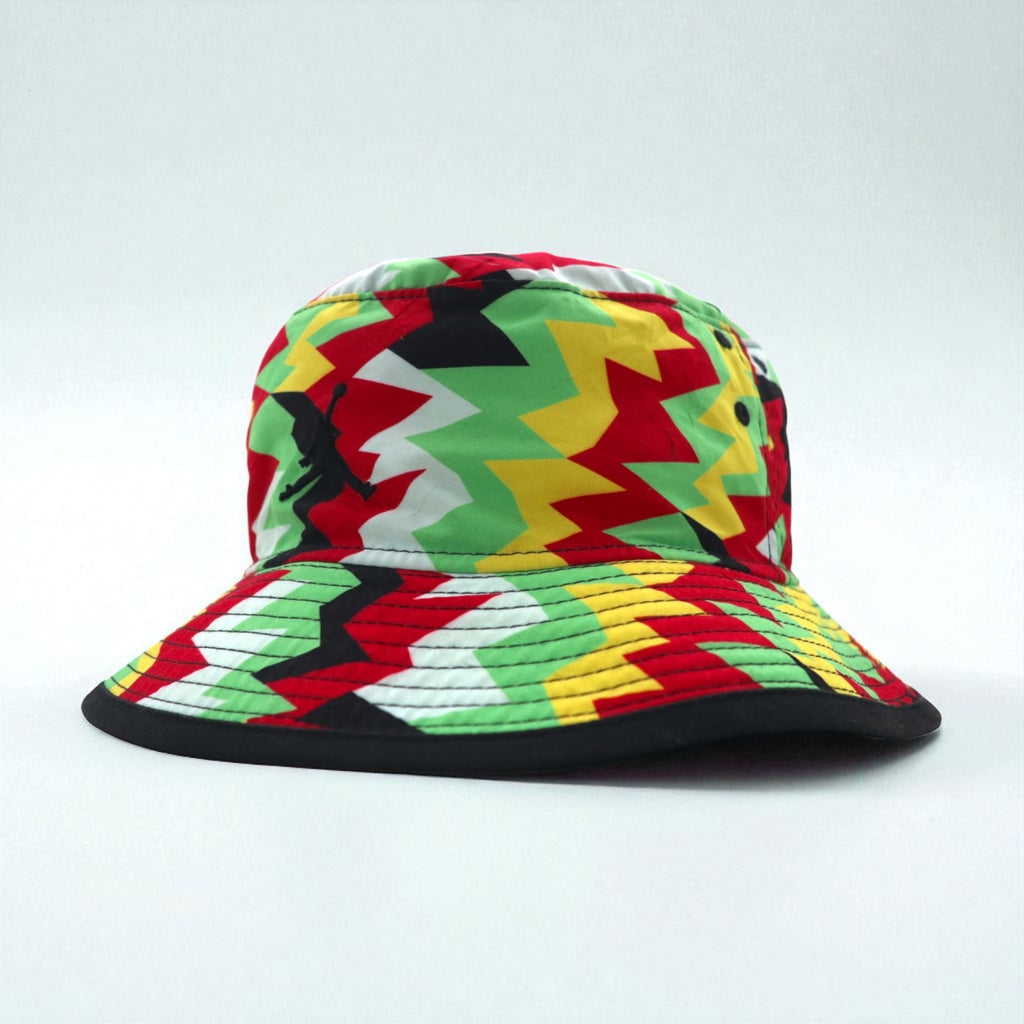 JORDAN BRAND (NIKE) Geometric Bucket Hat in Rasta Colors, Multicolor, Jumpman 776312-657